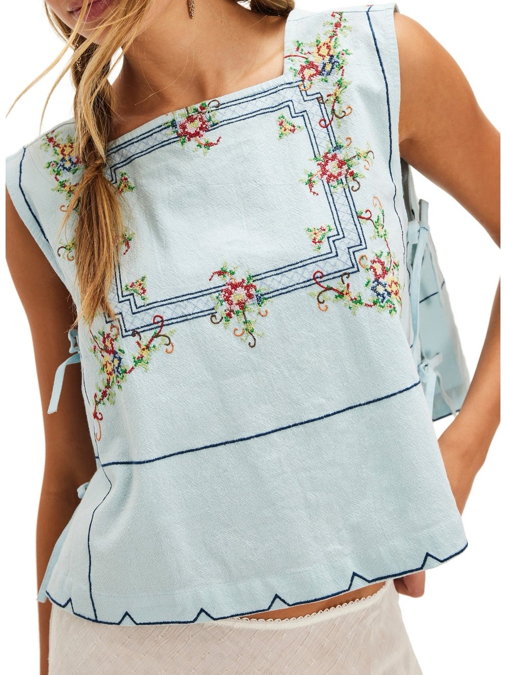 Free People Garden Wall Embroidered Crop Cotton Top XL